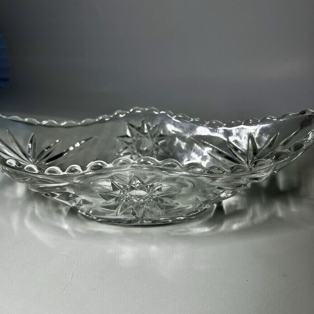 Vintage Anchor Hocking EAPC Star of David Clear Glass Banana Boat Dish 9.5"